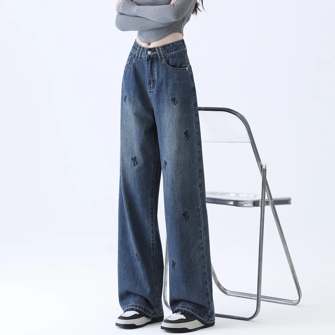 i.tccaabb2025秋季新款复古通勤刺绣蝴蝶结高腰长裤CABJNX0020420