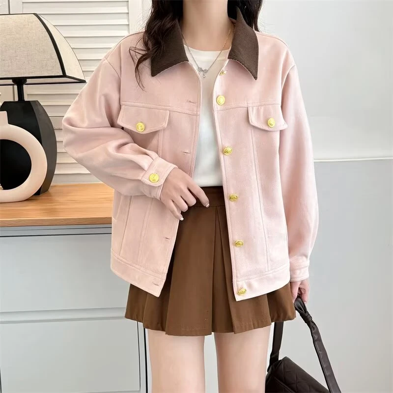 大码洋气显瘦宽松小香风撞色外套女时尚休闲百搭早春夹克上衣