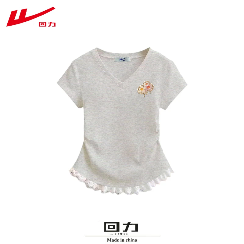 回力设计感夏季夏装棉短袖T恤女修身短款复古辣妹多巴胺上衣服