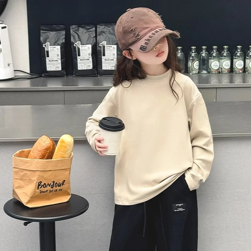 女童半高领德绒打底衫秋冬装长袖T恤中大童男女内搭保暖中领上衣