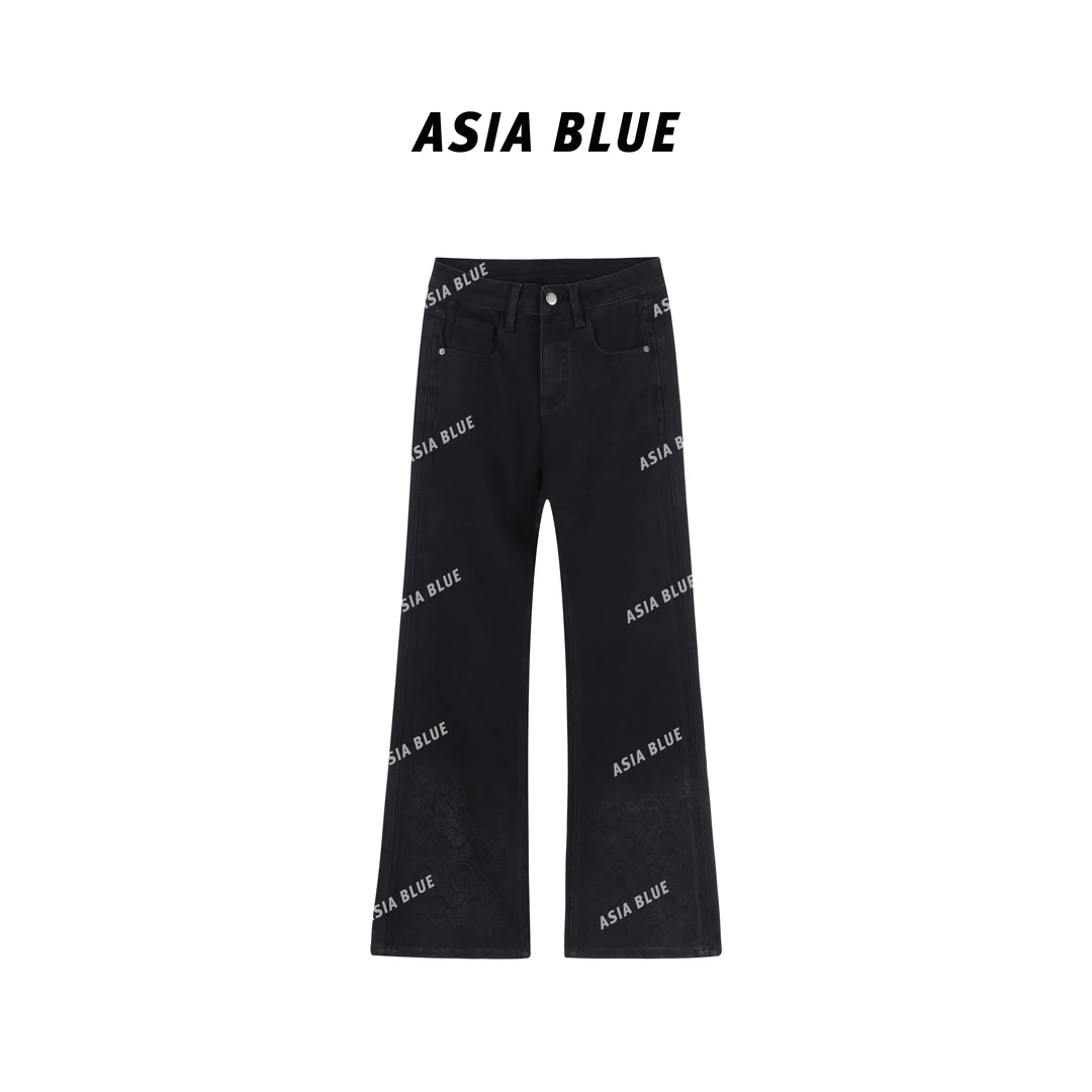 【ASIA BLUE】·曲青 ·秋季微弹渐变腰果花百搭微喇叭牛仔裤YW10001