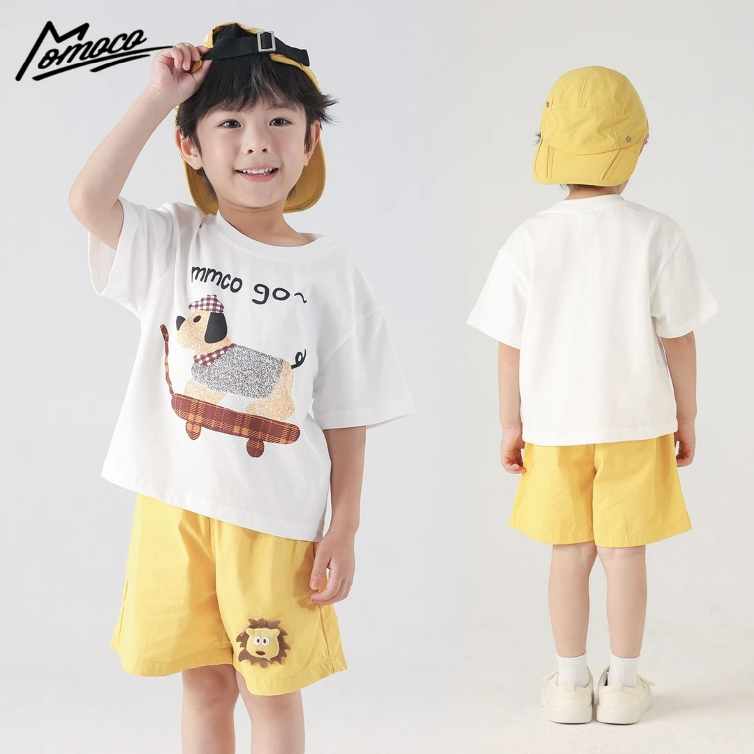 MOMOCO夏季款男童可爱滑板小狗套装时尚两件套77230578005