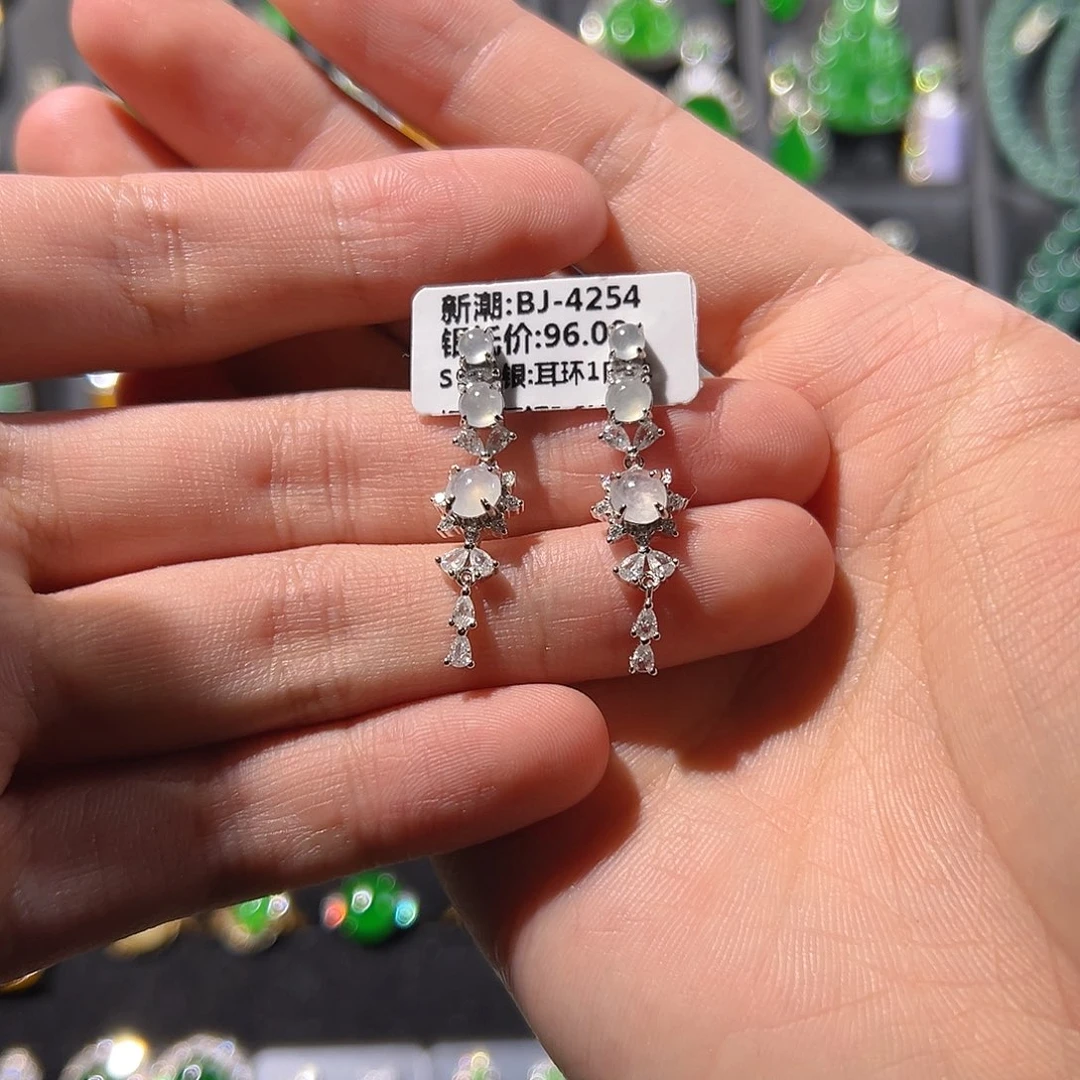 翡翠银S925镶嵌耳饰耳饰