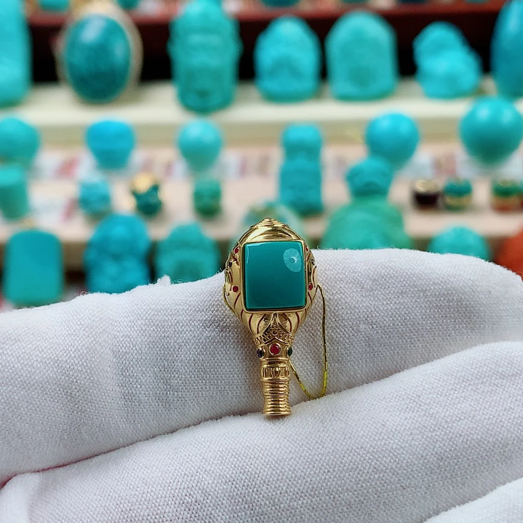 绿松石18K金镶嵌珠宝半成品三通10.5