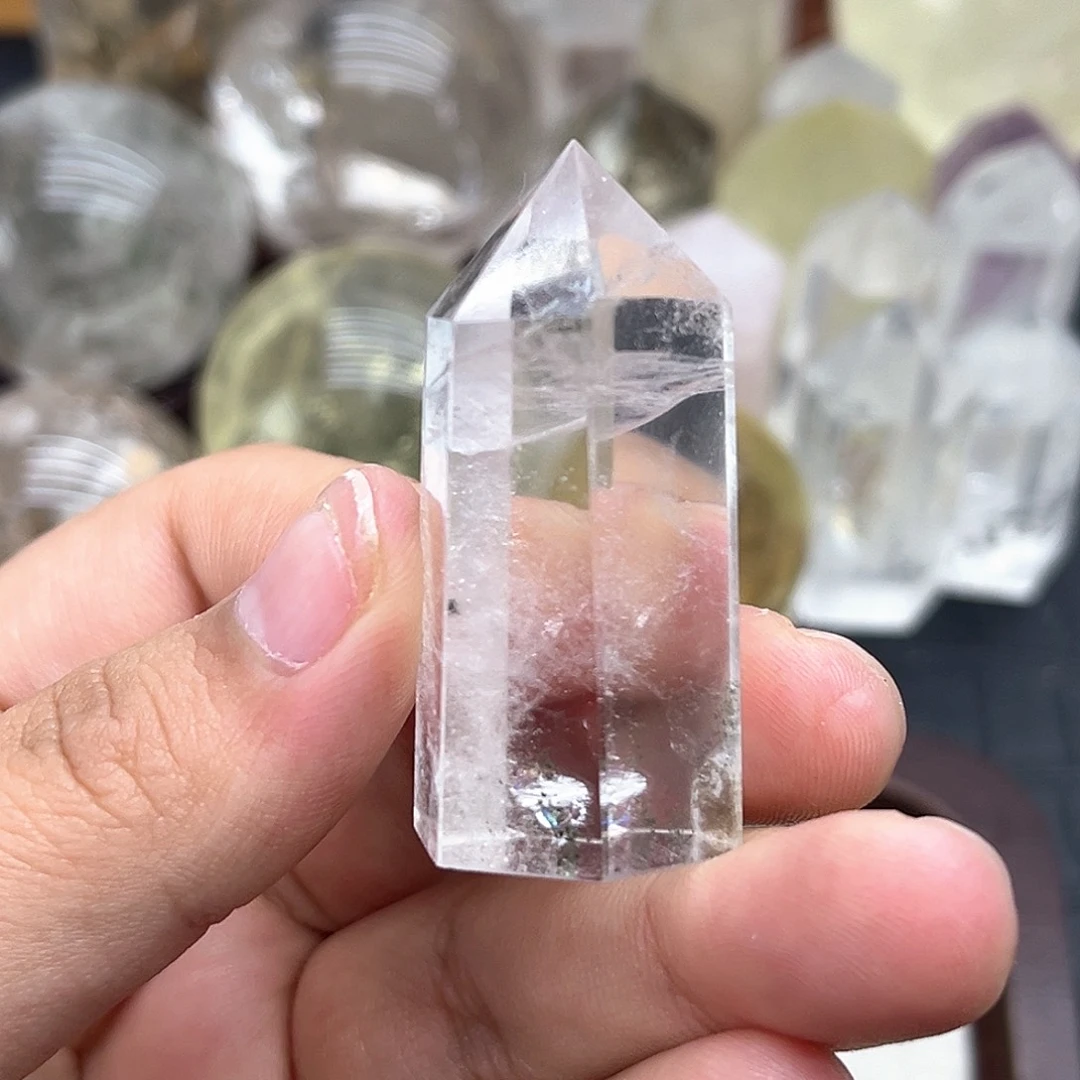 水晶珠宝半成品未镶嵌51 白水晶带幽灵柱子