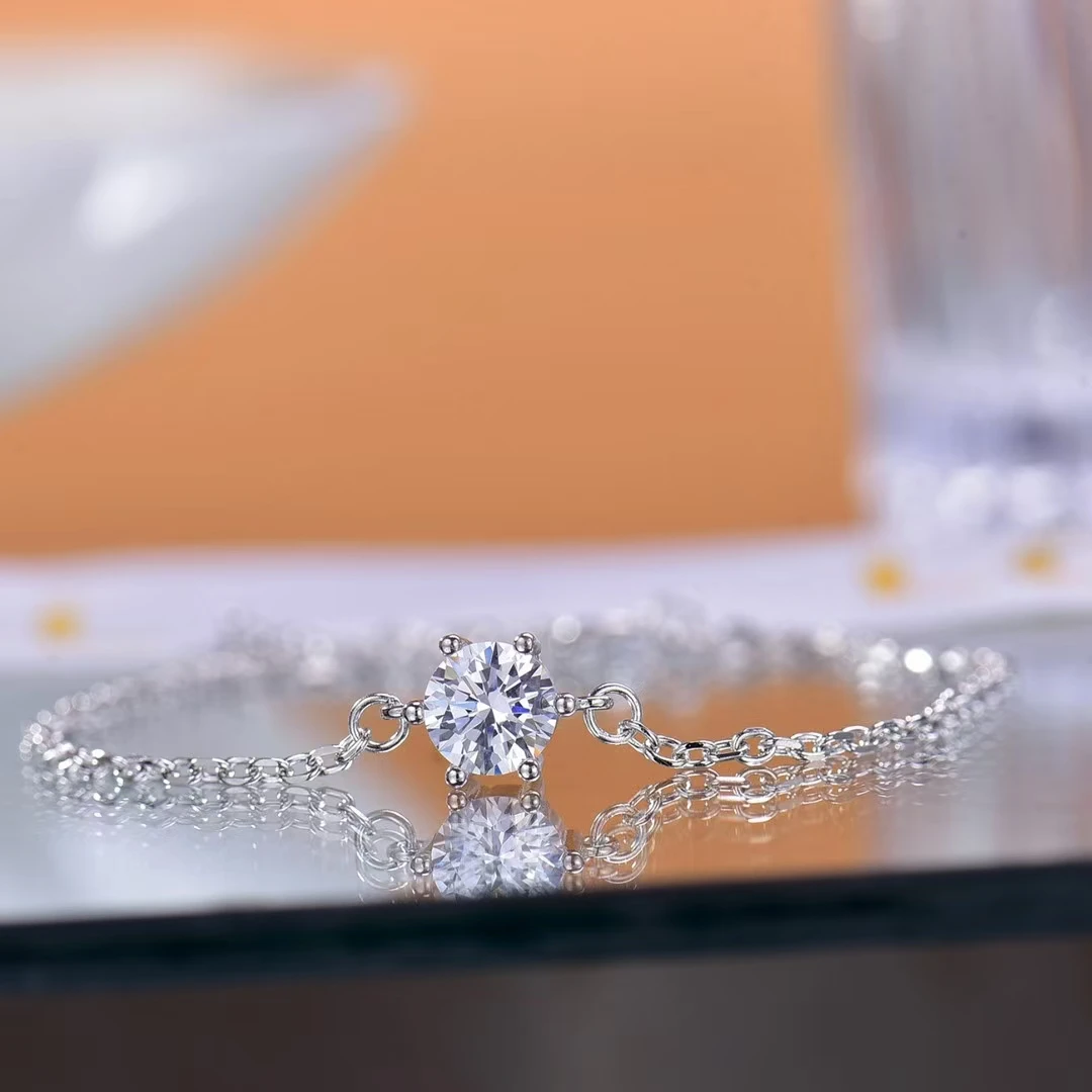 925银莫桑石手链 【六爪手链】一克拉简约时尚潮流手链