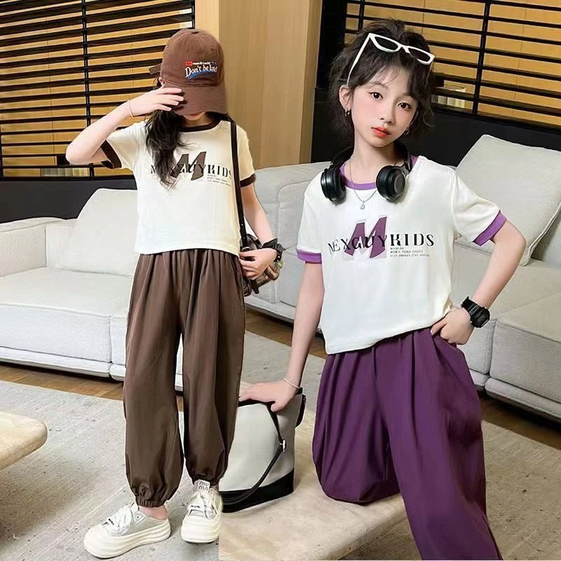 夏季女童套装2025新款洋气儿童短袖中大童女孩休闲运动俩件套薄款