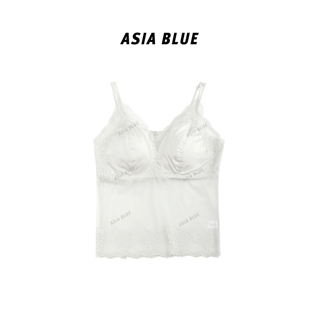【ASIA BLUE】法式蕾丝固定杯中长款内搭背心吊带NY086