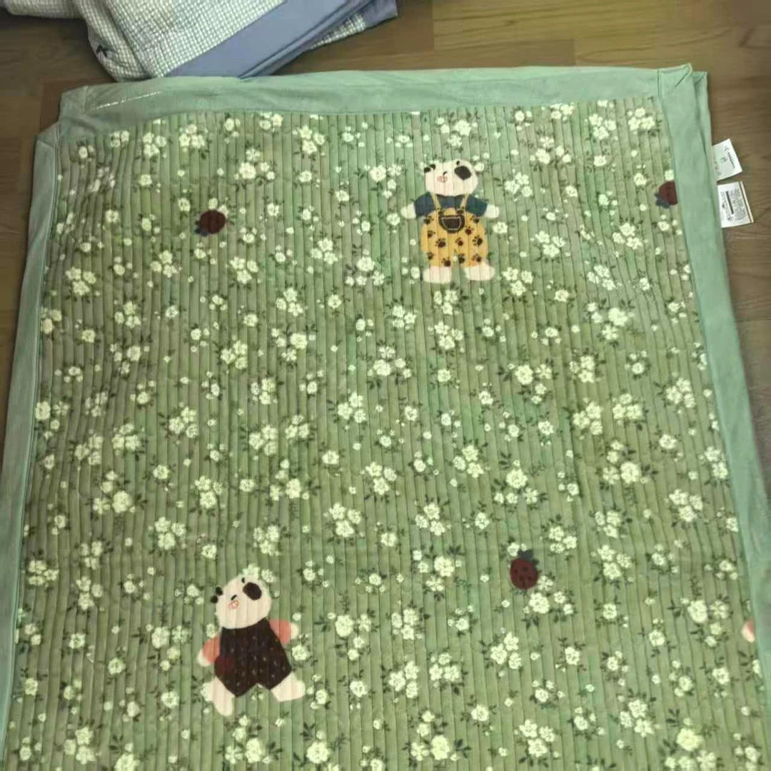 【绿底碎花小熊】90*200牛奶绒加厚沙发垫冬季专用