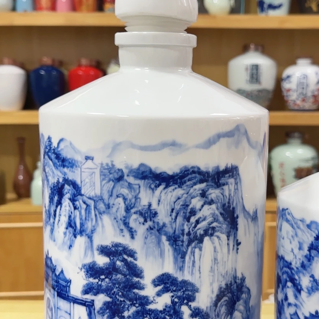 10斤青花山水茅形瓶下播福利