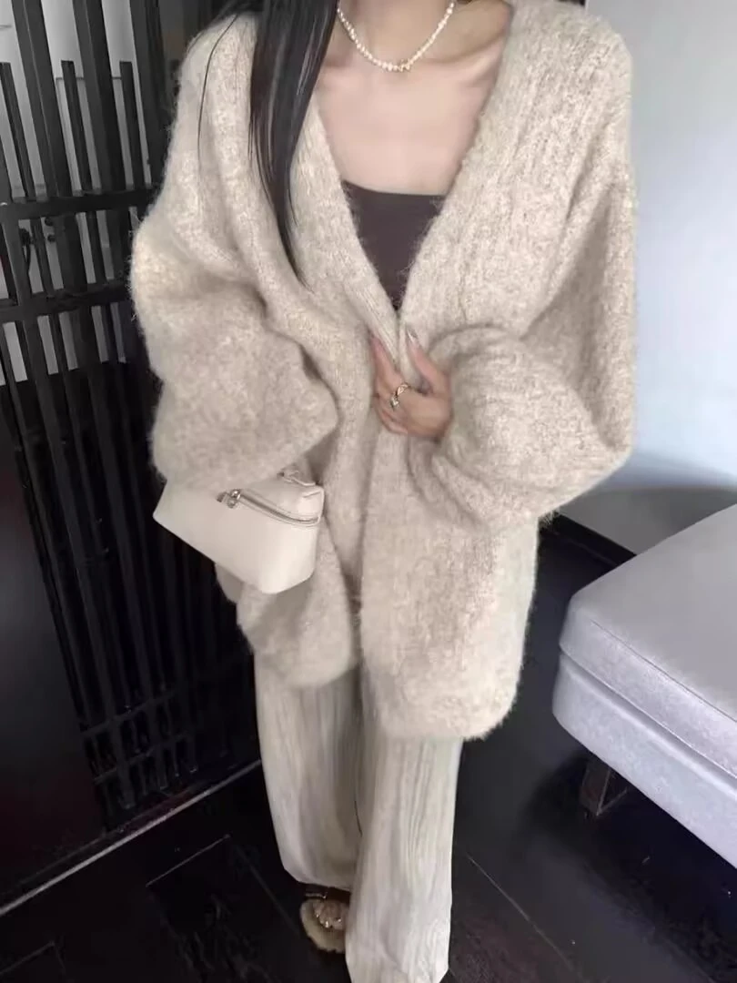 韩系慵懒风软糯毛衣外套女2025秋冬宽松大版加厚洋气针织开衫外搭