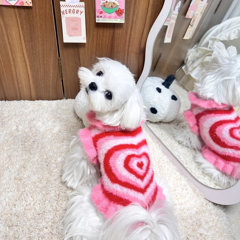 秋冬新款宠物貂绒毛衣背心狗狗猫咪红色防寒保暖衣服马尔济斯博美