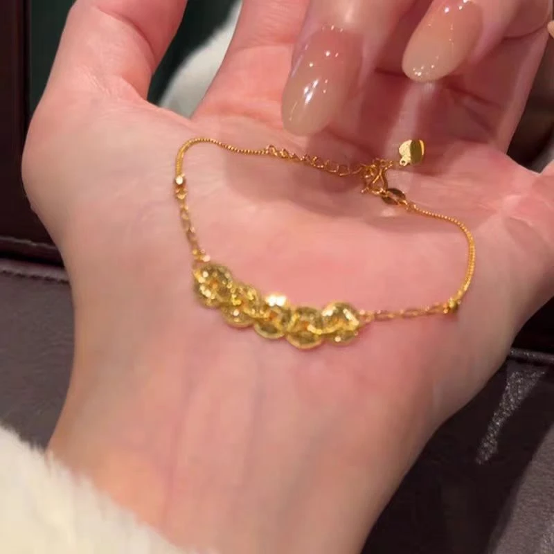 钛钢手链 2025新中式超闪五帝币手链女小众高级感招财铜钱手链女