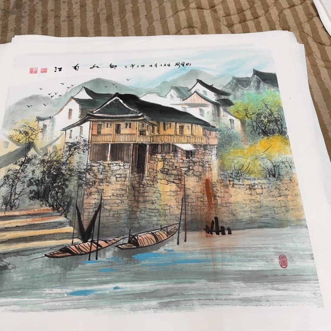 国画花鸟等图案为一体而
