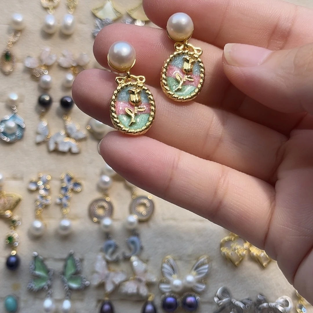 合金淡水珍珠耳饰