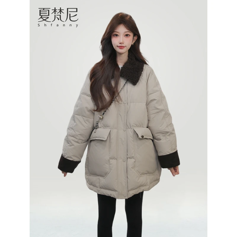 夏梵尼云雾松林2025年冬季新款休闲百搭宽松拼接羽绒服