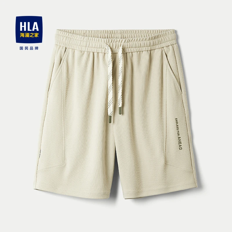 HLA/海澜之家抽绳系带休闲中裤刺绣洗水弹力宽松短裤男