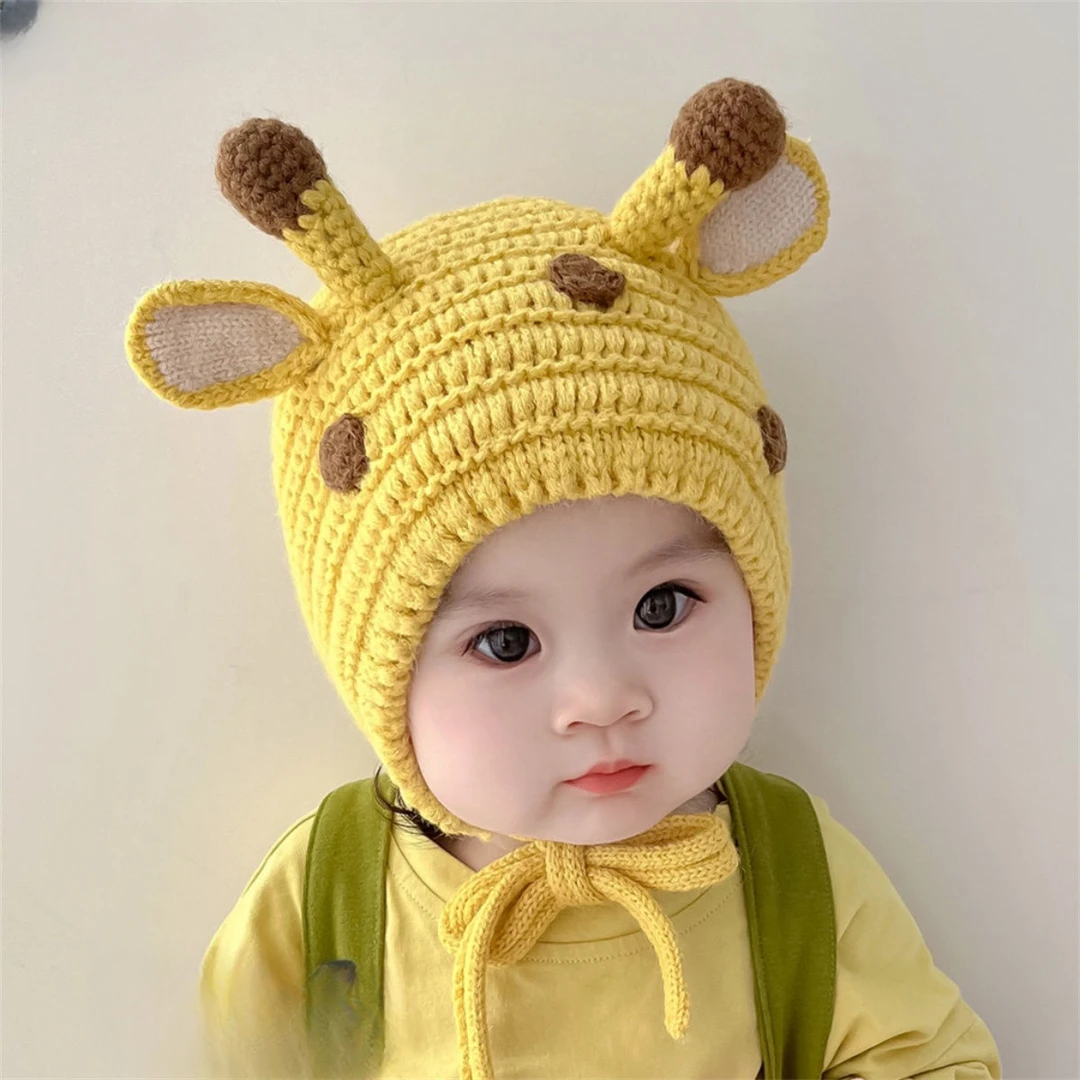 婴儿帽子宝宝手工毛线帽保暖婴幼儿新款加厚可爱超萌护耳冬季针织