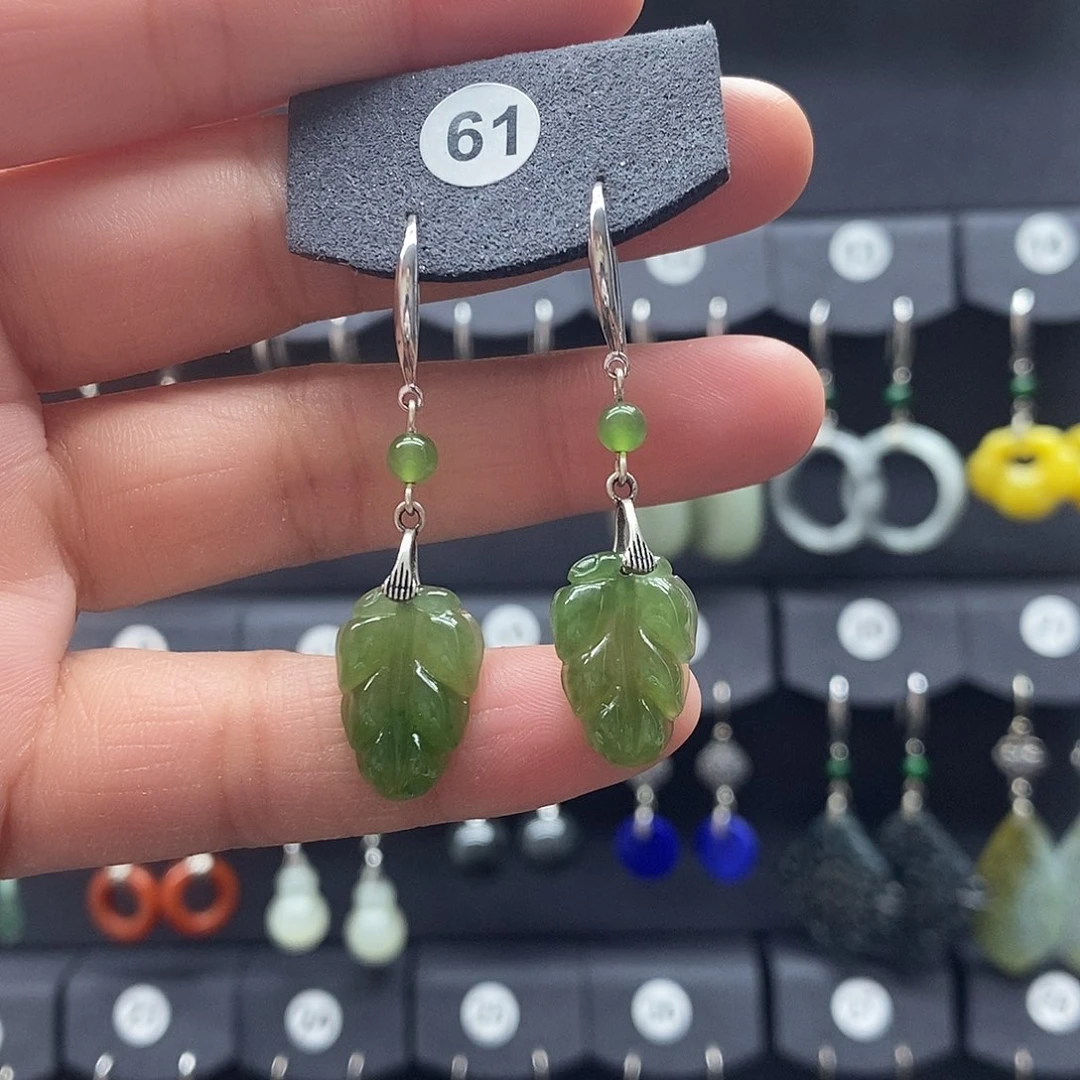 和田玉银S925镶嵌耳饰