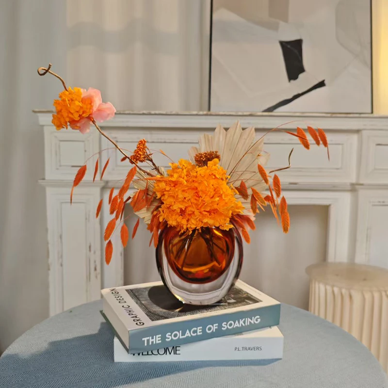 小锦鲤【绣球永生花琉璃花瓶轻奢永生花花艺茶几餐桌花艺】