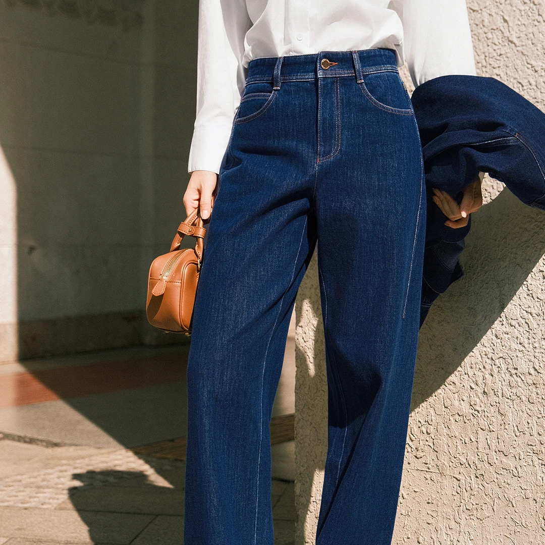 谭飞【自在感牛仔裤】25年早春新款深蓝色四面弹宽松时髦香蕉裤子女