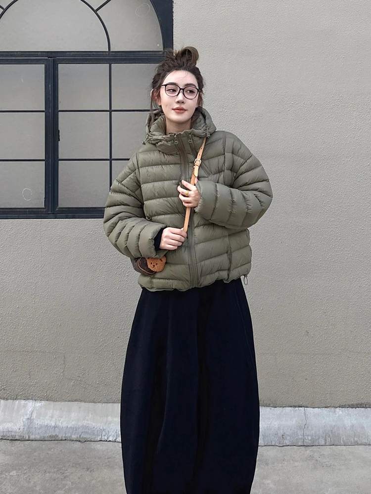 小个子绿色轻薄立领连帽夹棉棉服女秋冬超好看宽松棉服棉袄外套