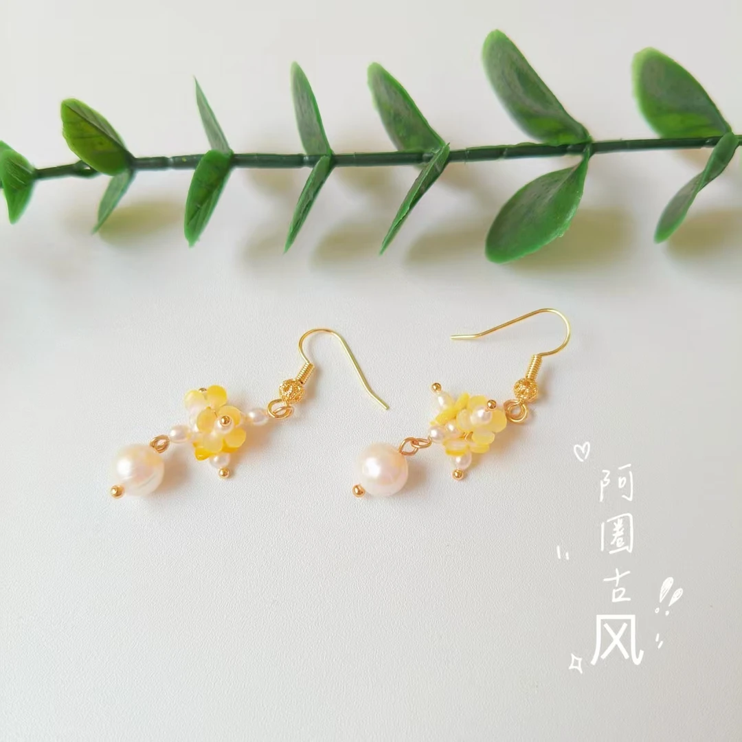 《阿圈》耳环系列 【望月】蝶贝桂花耳环 汉服配饰