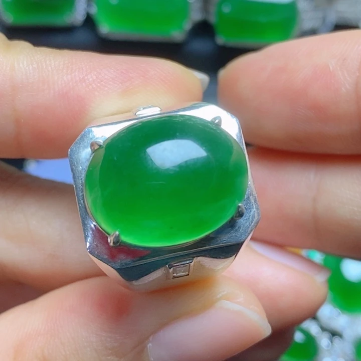 翡翠银S925镶嵌挂件蛋面男戒