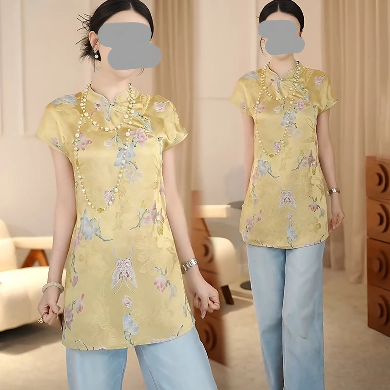 温柔漂亮复古新中式短袖斜襟盘扣衬衫女2025夏季新款轻薄显白透气