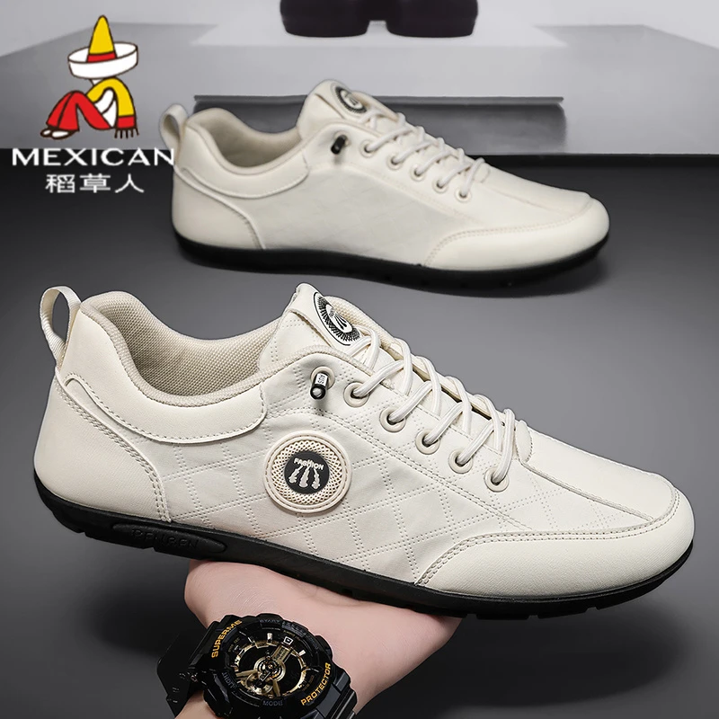 稻草人鞋子男秋季新款透气软底豆豆鞋一脚蹬男士百搭休闲防水潮鞋