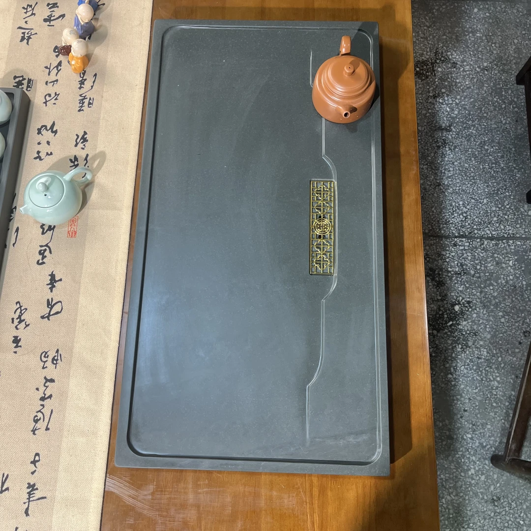 天然天罗绿石茶盘家用简约功夫茶台客厅轻奢石材茶海托盘精美茶道