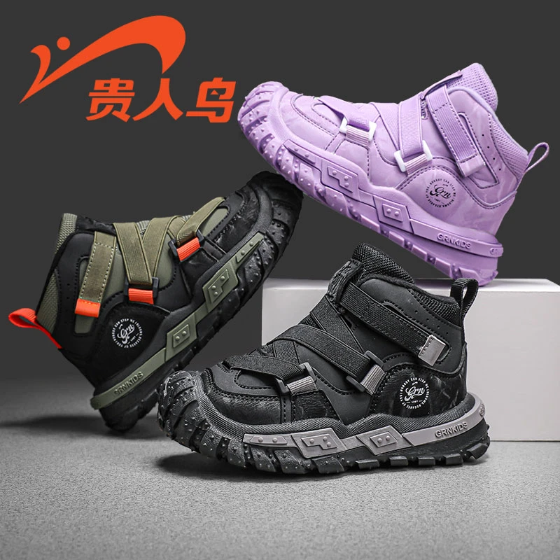 贵人鸟儿童鞋春季新款男童皮面加绒防滑大棉鞋中大童保暖二棉鞋子