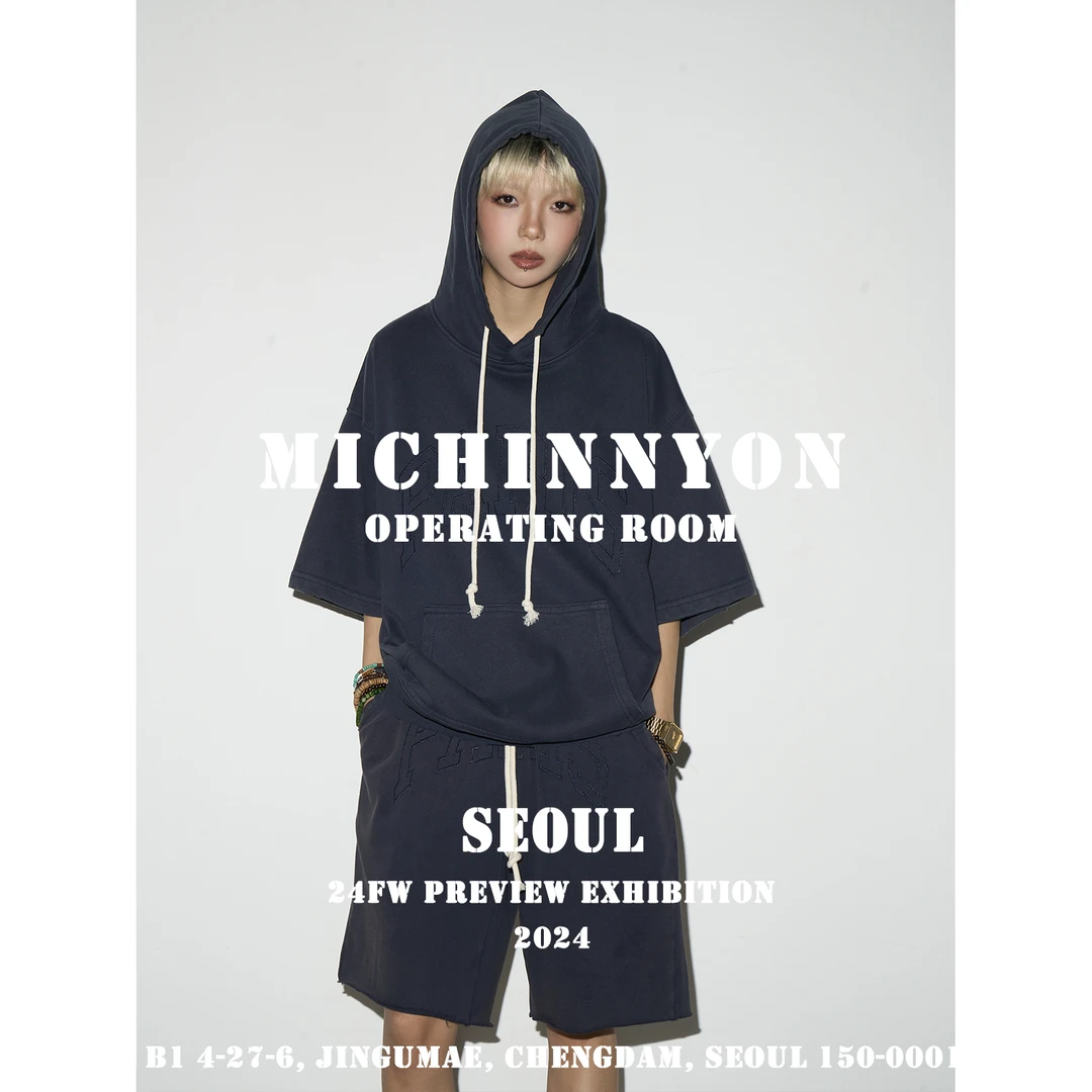 MICHINNYON 「韩国客供刺绣」重磅水洗磨破设计情侣运动套装春夏