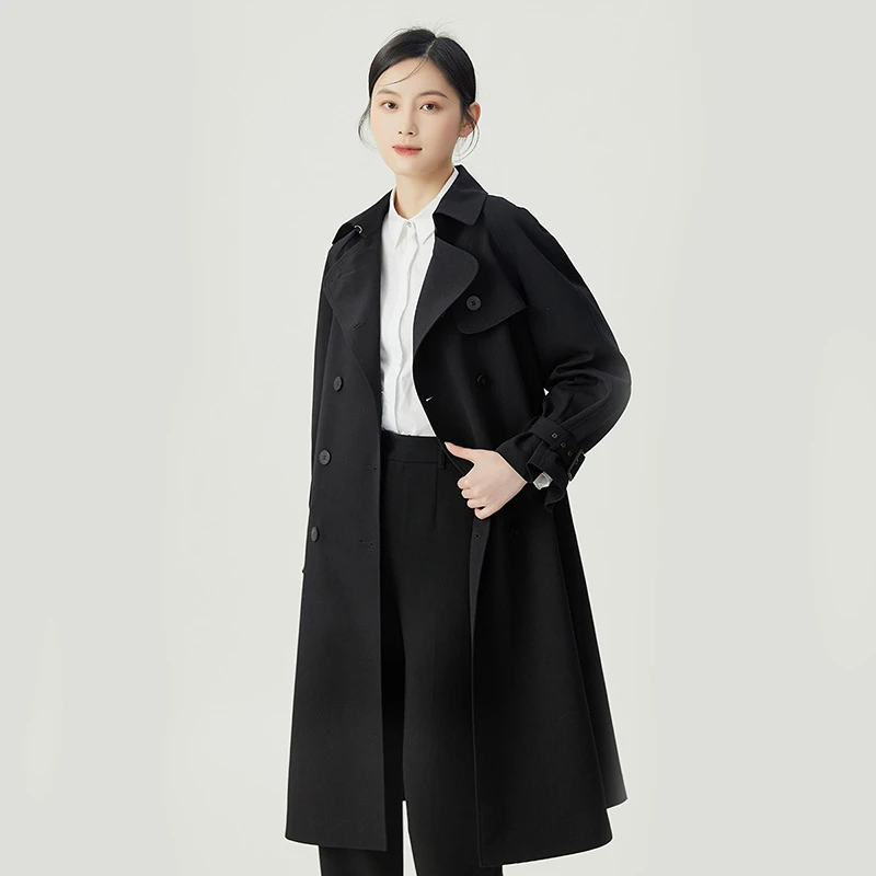 哥弟新款女装美拉德风百搭宽松翻领双排扣长袖风衣外套女1400164