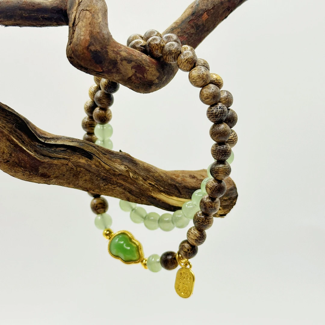 JG0019 精品双圈手串加绿葫芦配件福字挂件（无礼盒）