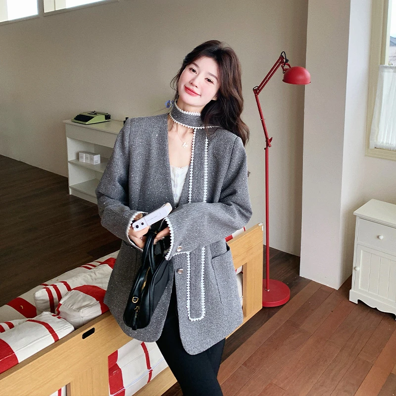 2025春新款时尚休闲显瘦百搭韩系温柔气质小香风西装短外套女上衣