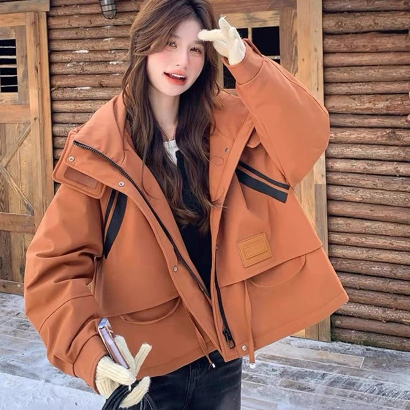 韩版派克羽绒服白鸭绒 2026冲锋衣时尚撞色连帽保暖工装风 5592