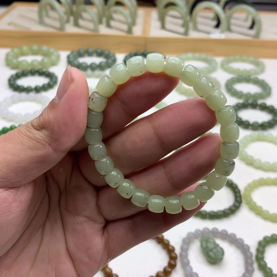 和田玉手串（直切点墨青花8）未镶嵌