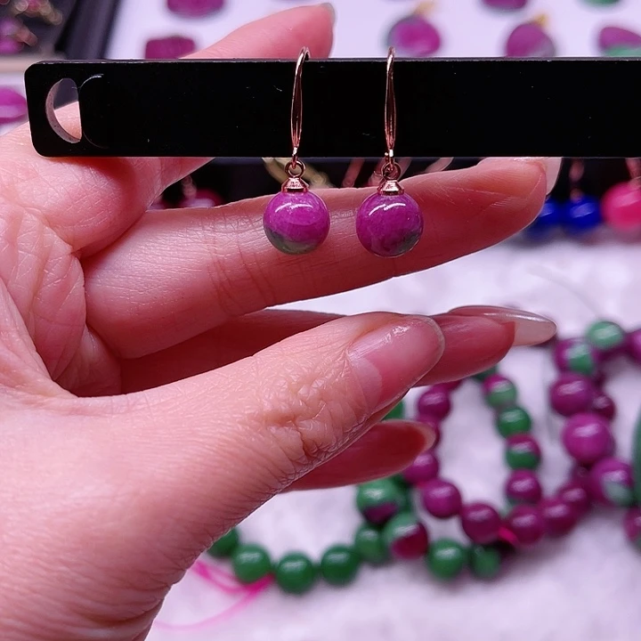 红宝石耳钩银S925镶嵌