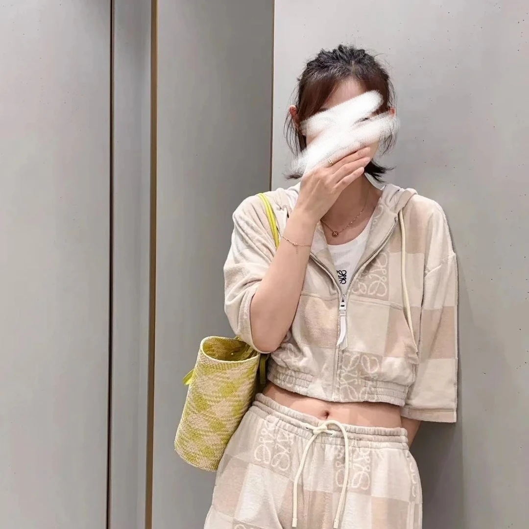 未使用 LOEWE/罗意威  Loewe 提花短款连帽七分袖卫衣XL 12544487