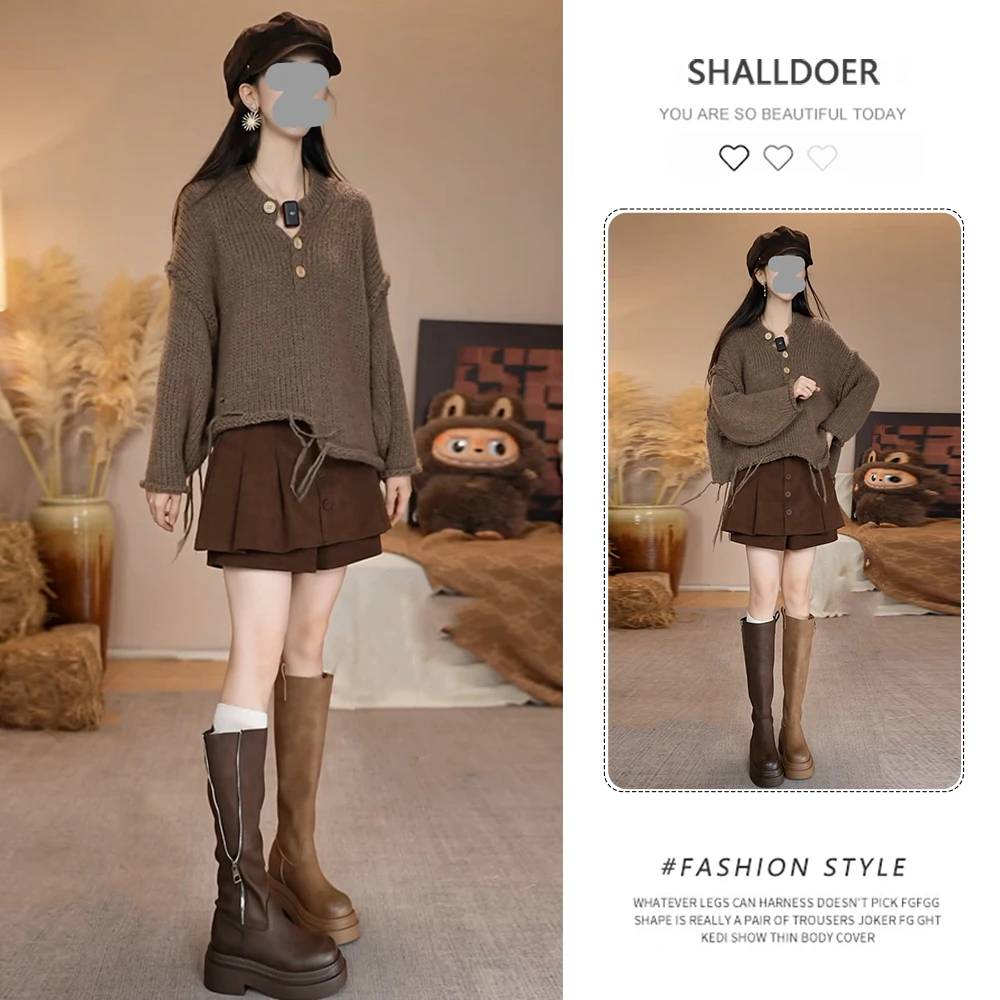 纯欲慵懒风时尚套装女2025春秋新款流苏长袖针织毛衣半身裙两件套