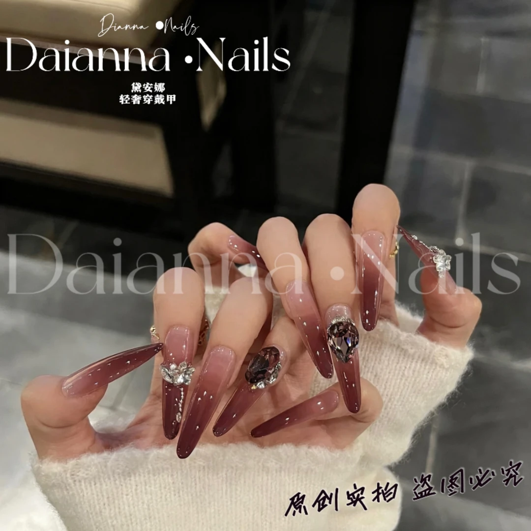 穿戴甲【雅典娜】高颜值御姐气质渐变紫红色纯手工贵气显白手工渐变