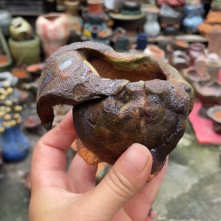 手工粗陶透气花盆