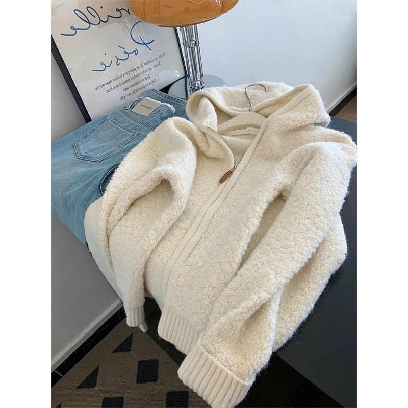 秋冬外套韩版慵懒风拉链毛衣设计感百搭遮肉显瘦温柔上衣拉链开衫