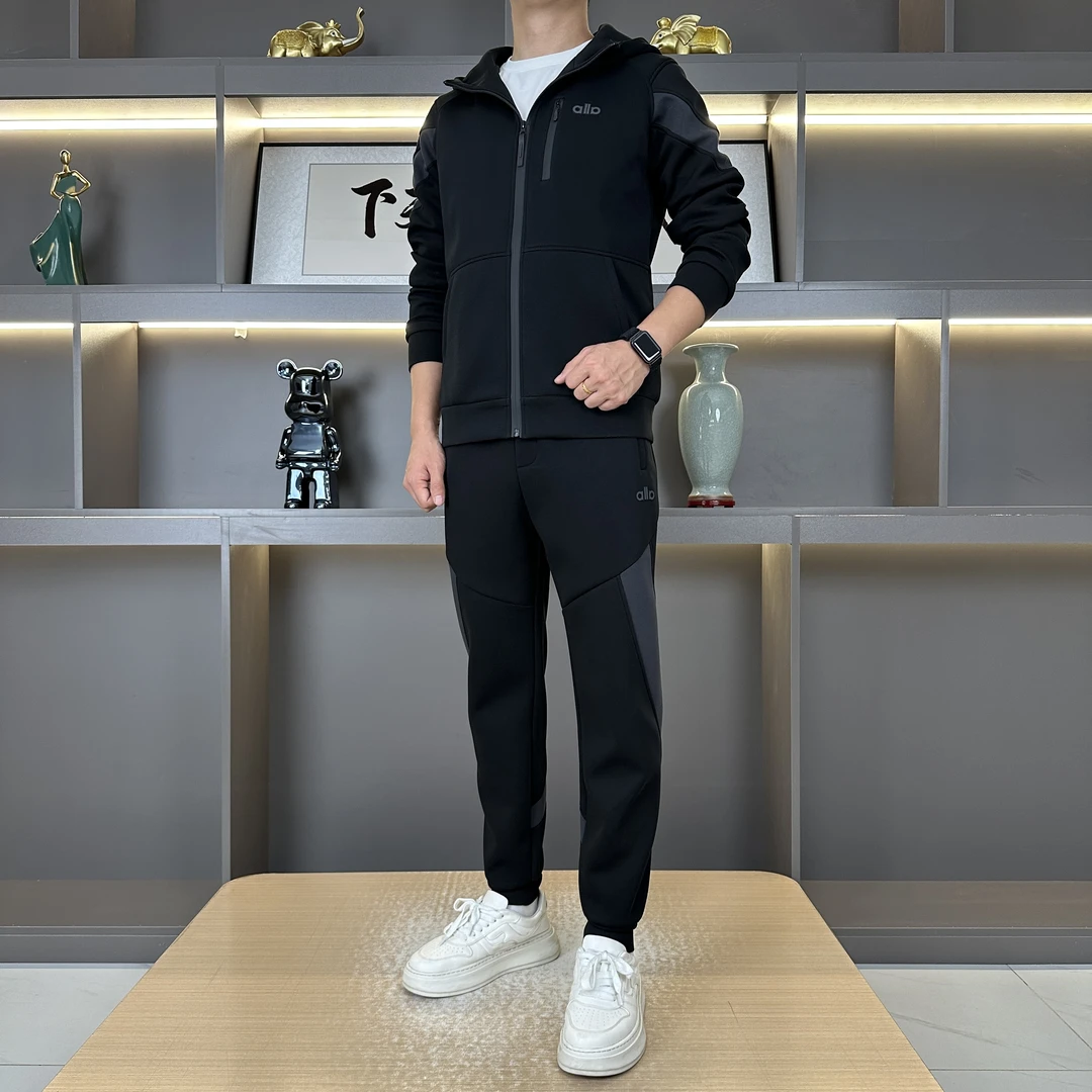 A113潮款运动休闲套装男士秋冬新款百搭时尚拼接连帽两件套