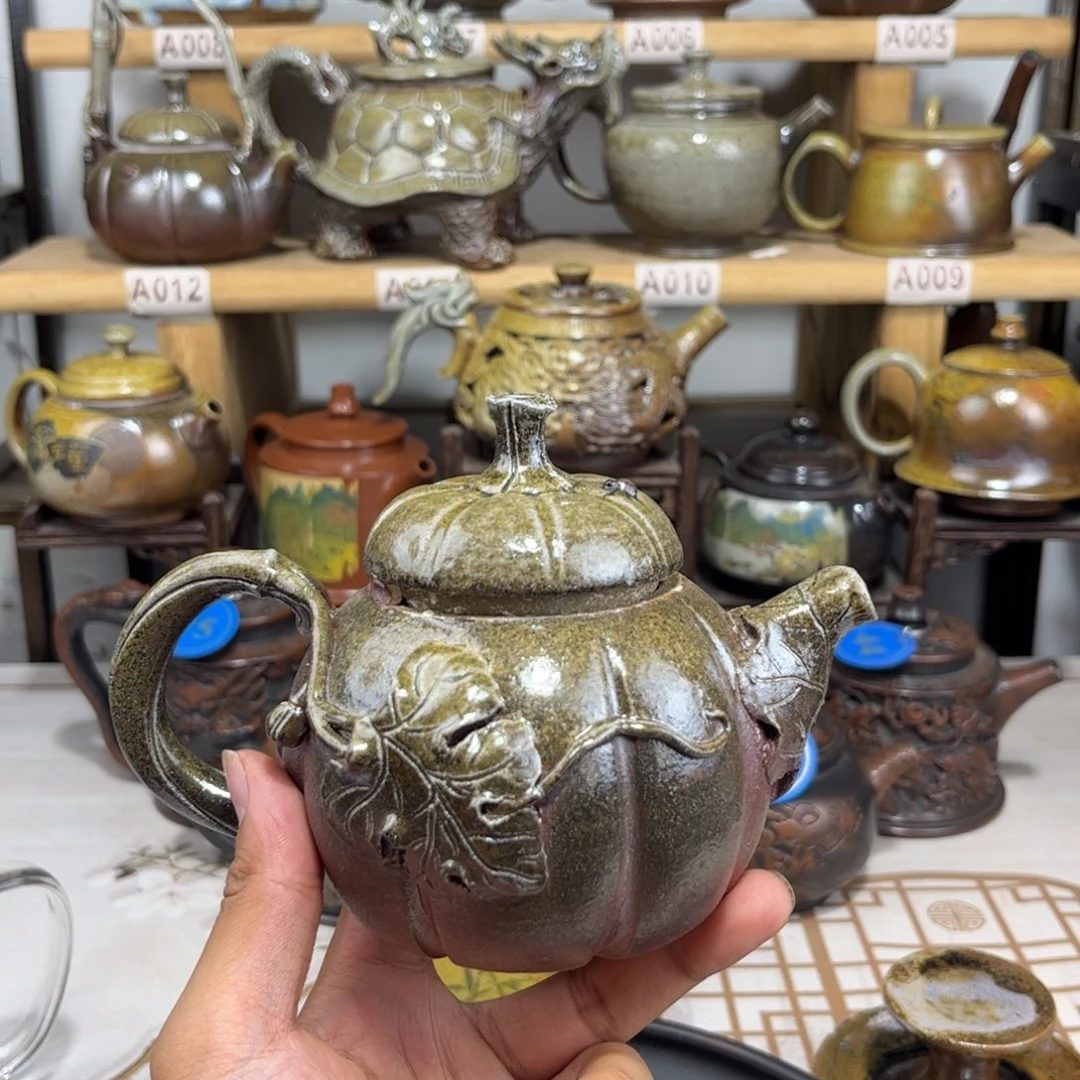 建水紫陶249毫升南瓜壶纯裸坯柴烧