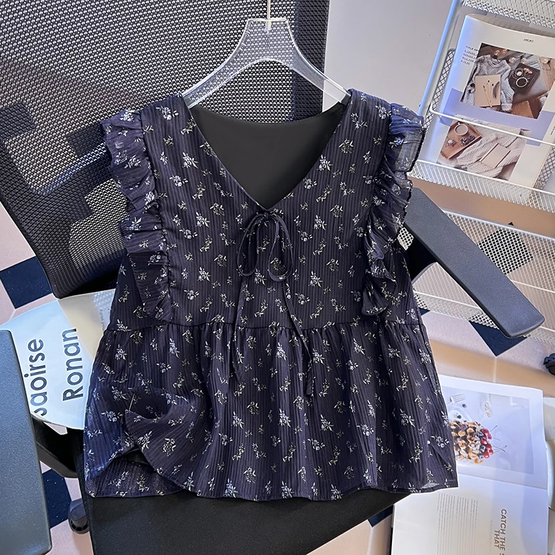 短袖碎花荷叶花边衬衫女2025夏季新款显瘦气质爆款小衫衬衣上衣潮