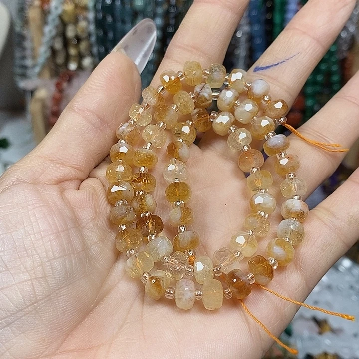玛瑙/玉髓未镶嵌珠宝半成品天然黄塔晶切面车轮卡7.5mm