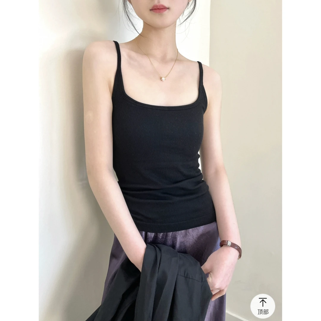 欧货2025春夏新款简约时髦百搭柔软亲肤舒适一体式外穿吊带背心女