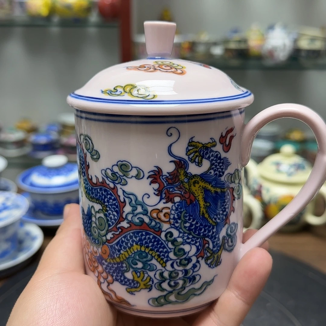 瓷片瓷器主人杯，龙凤图